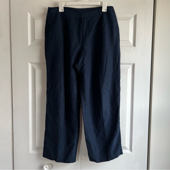 Emma James 16 Blue Linen Blend Wide Straight Leg Pants Preppy Coastal‎ Lagenlook - Picture 1 of 6
